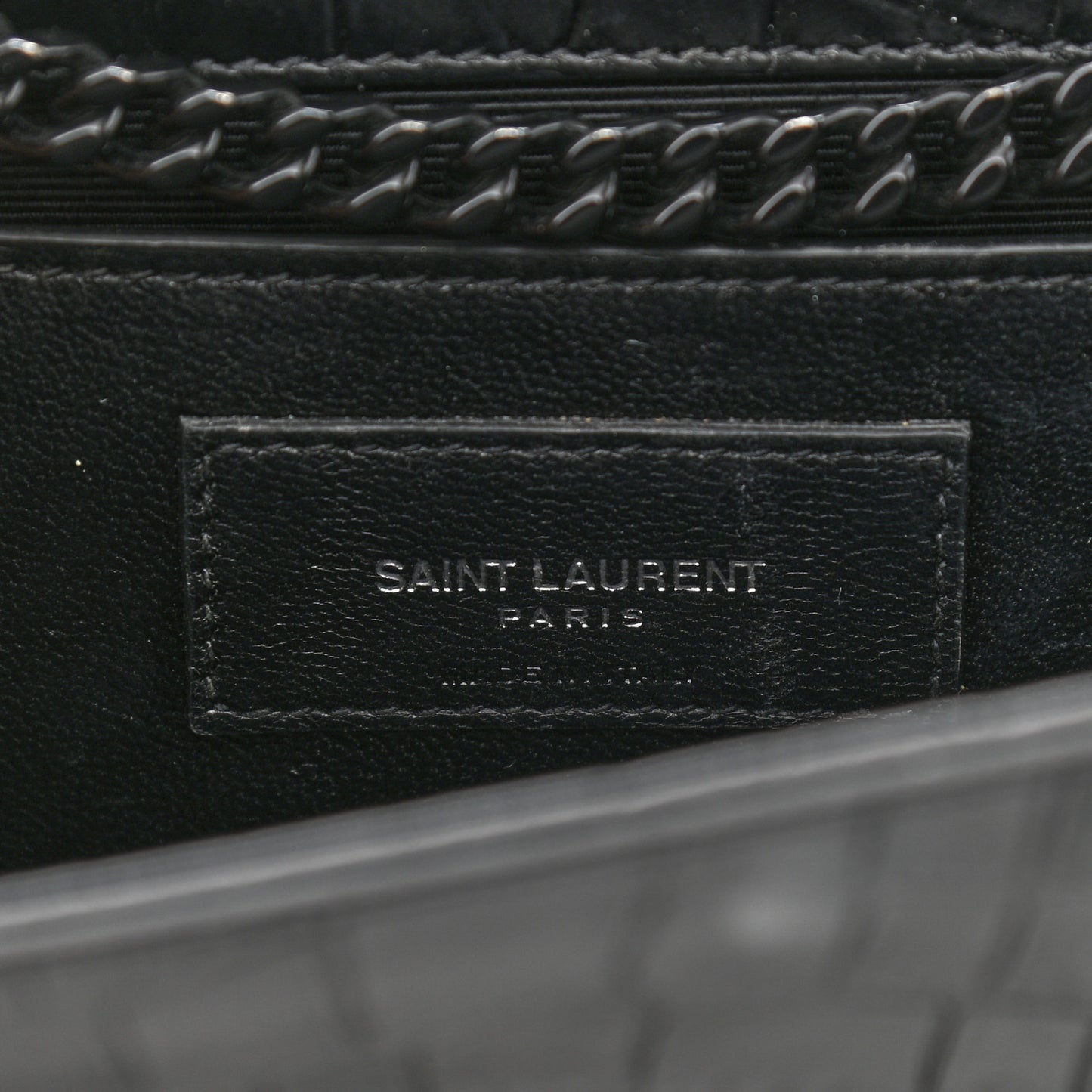 Calfskin Crocodile Embossed Medium Classic Monogram Kate Satchel Black