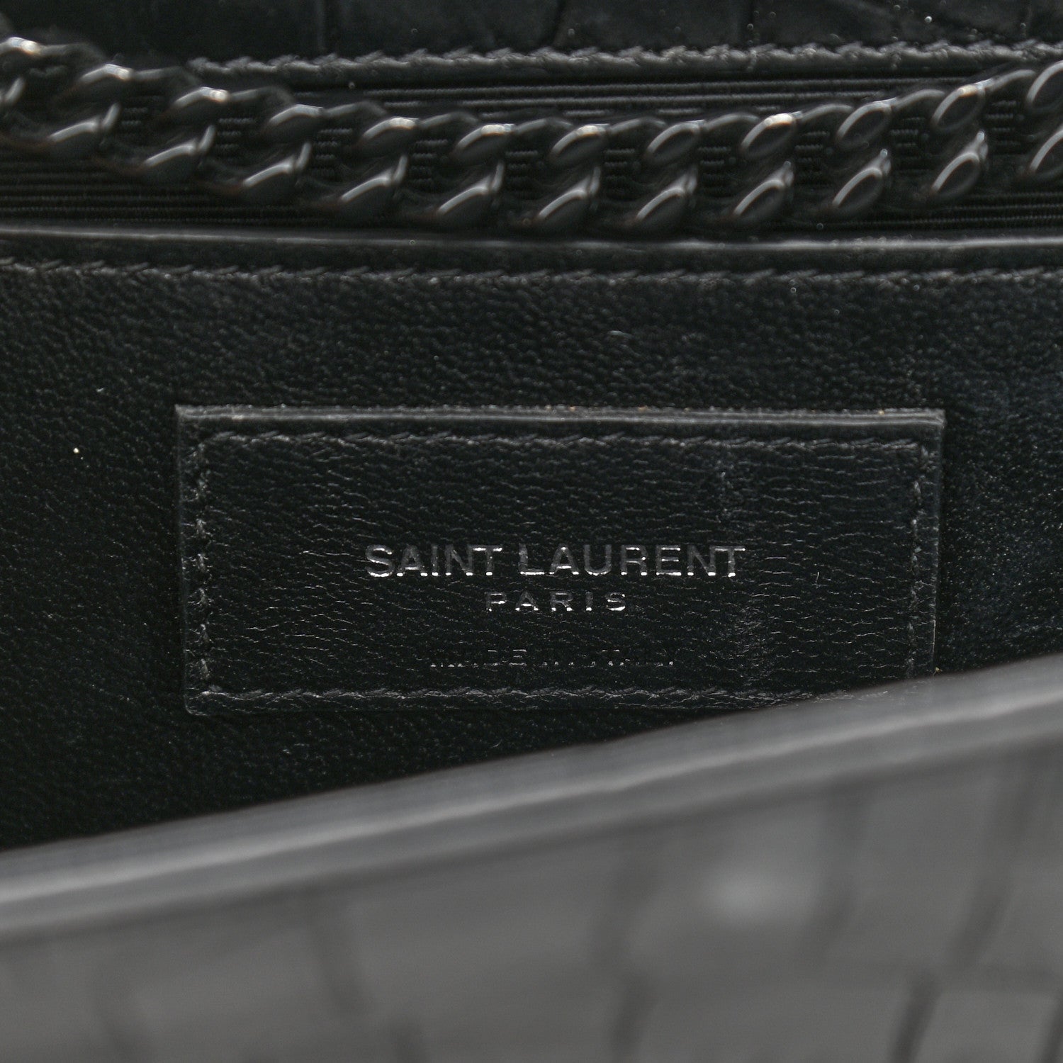 Saint Laurent Calfskin Crocodile Embossed Medium Classic Monogram Kate Satchel Black 5 of 12