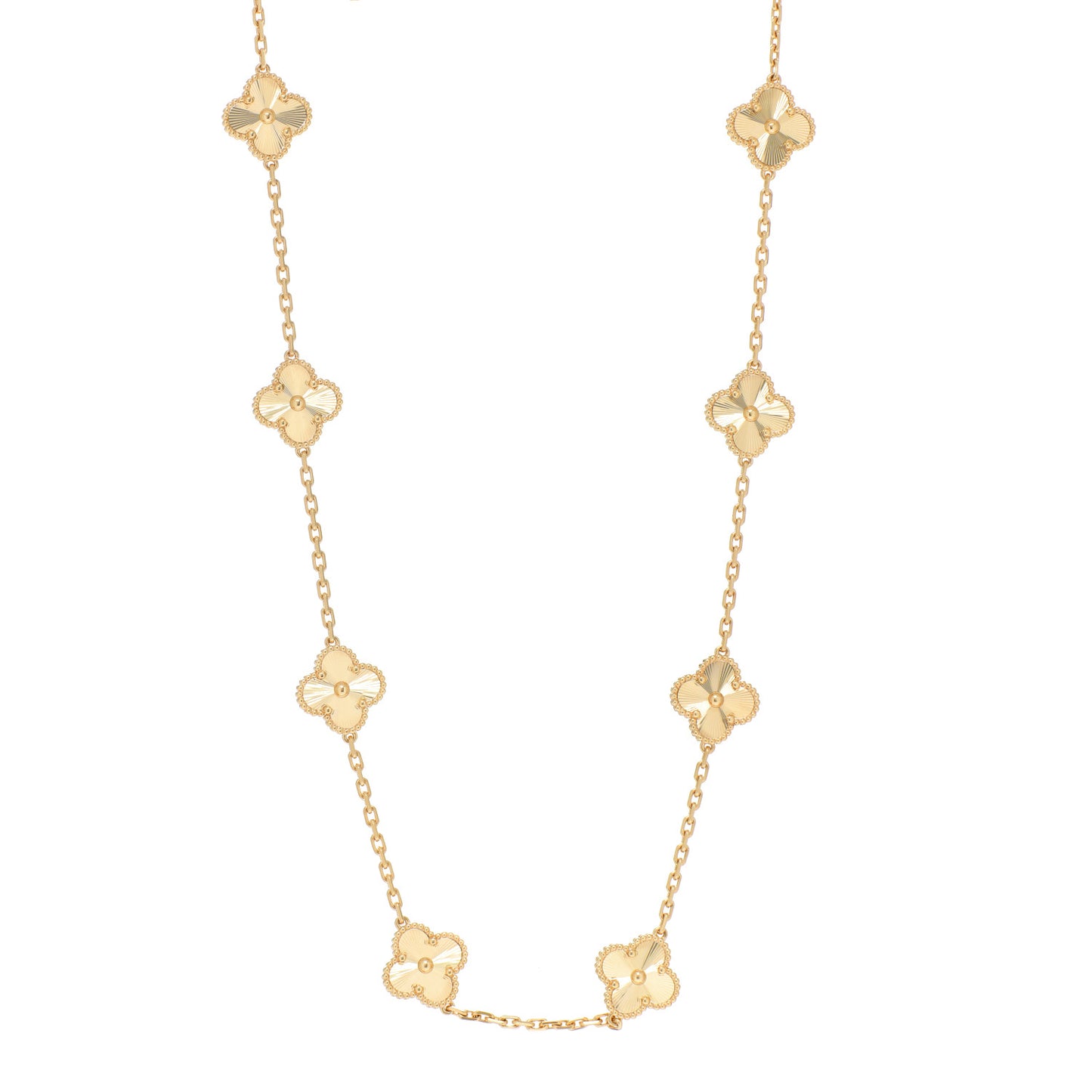 18K Yellow Gold 10 Motifs Guilloche Vintage Alhambra Necklace
