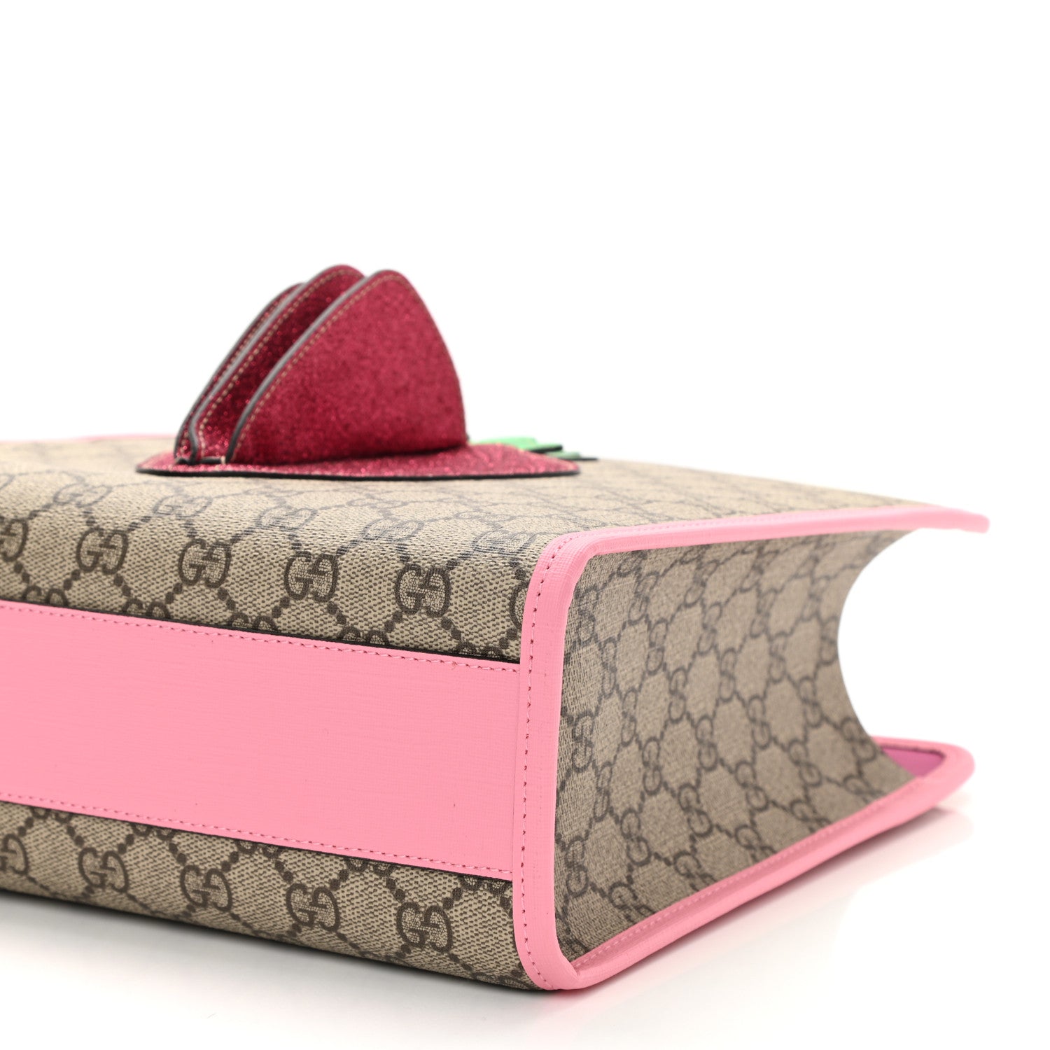 Gucci GG Supreme Monogram 3-D Strawberry Childrens Tote Beige Ebony Lotus Pink Fuxia Emerald 10 of 11