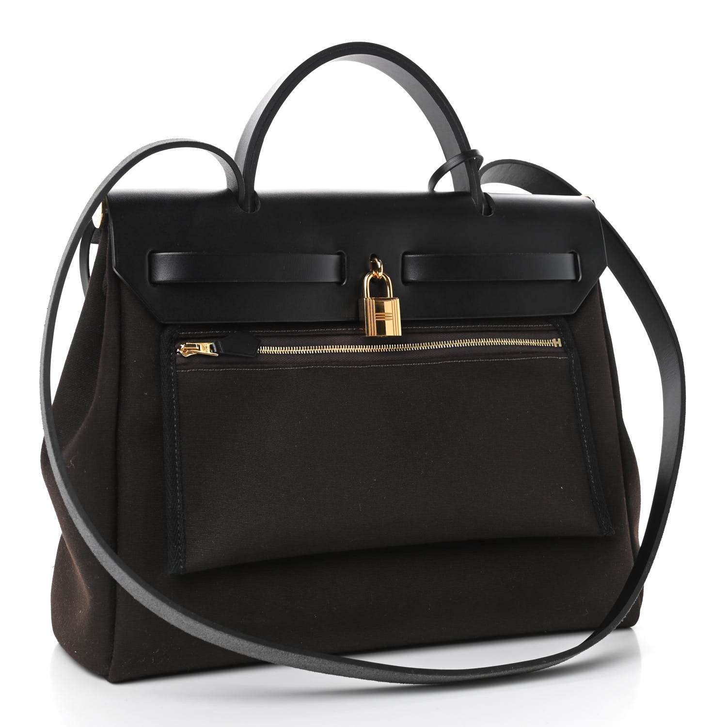 Hermes Military Toile Vache Hunter Herbag Zip Retourne 31 PM Black Ebene 2 of 4