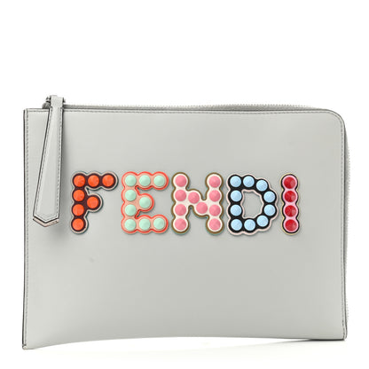 Fendi Vitello Liberty Fun Fair Studded Zip Around Pouch Grigio Perla Multicolor 1 of 9