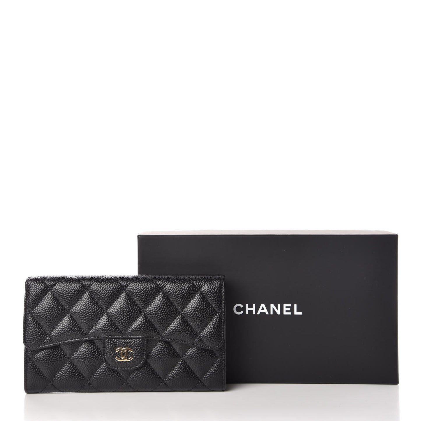 Caviar Quilted Long Flap Wallet Black