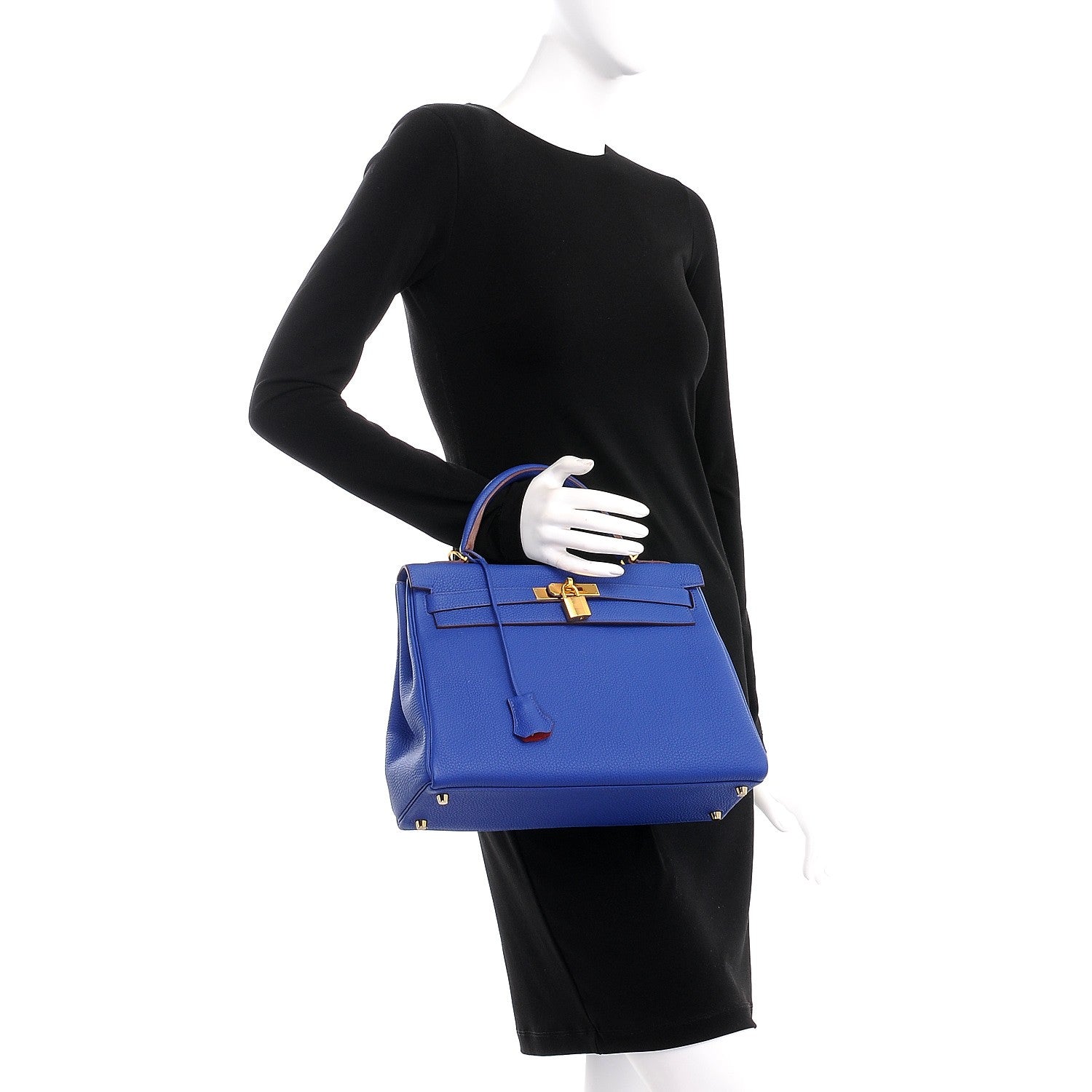Hermes Togo Horseshoe Kelly Retourne 32 Bleu Electrique Rouge H 3 of 38