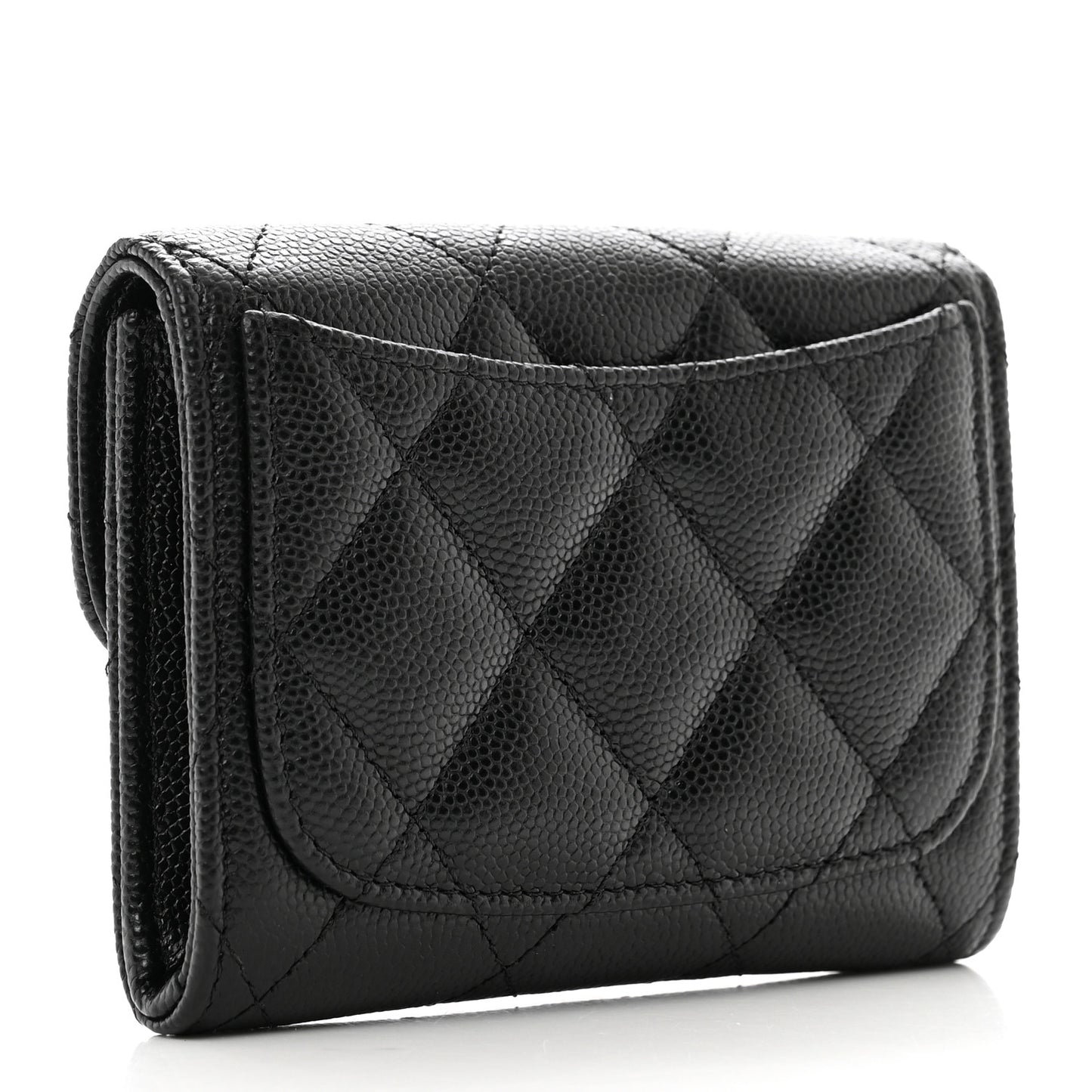 Caviar Quilted Flap Card Holder Wallet Black