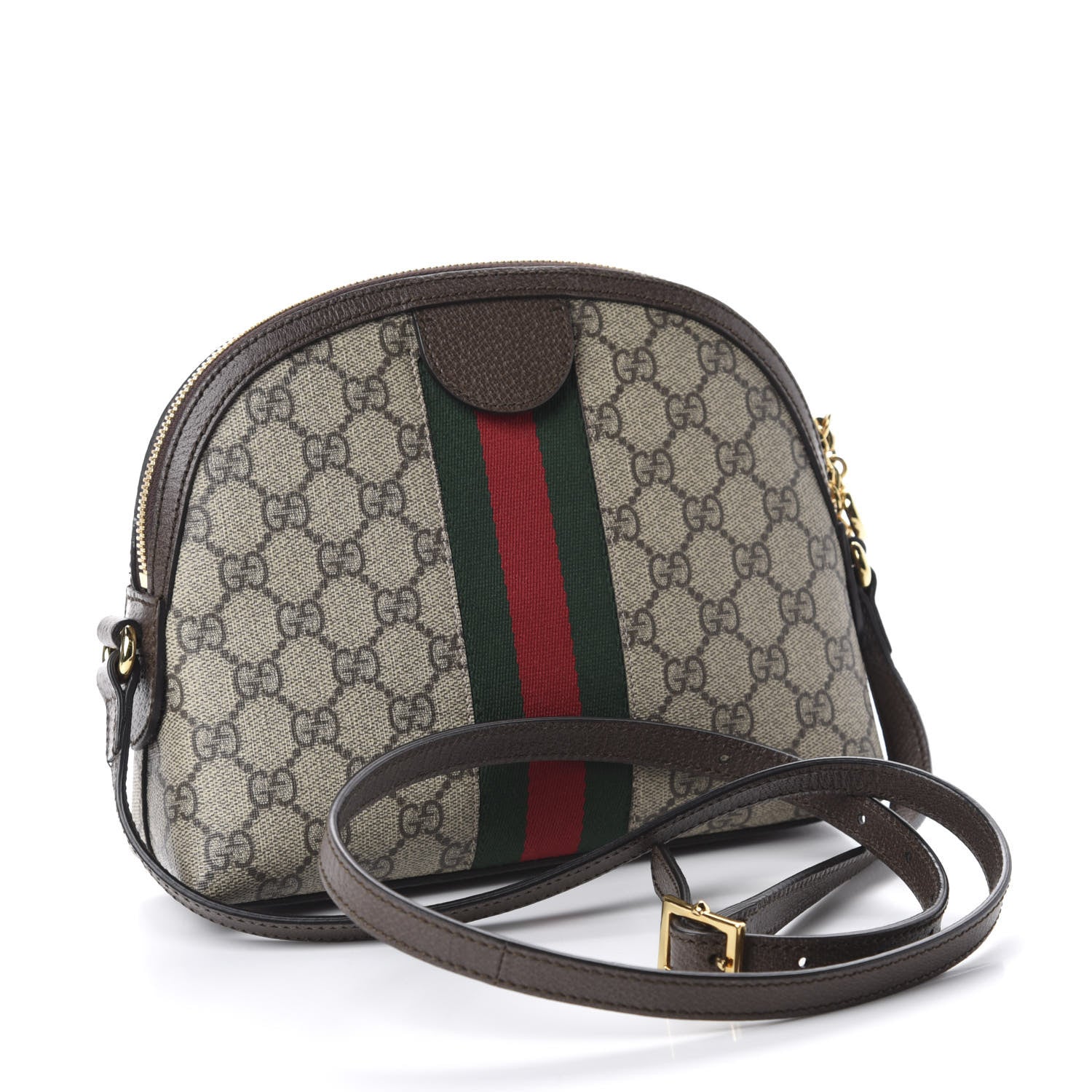 Gucci GG Supreme Monogram Textured Dollar Calfskin Web Small Ophidia Dome Shoulder Bag Beige Ebony New Acero 3 of 10