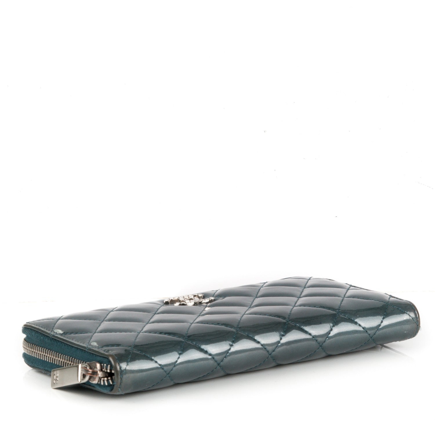 Chanel Patent Quilted Brilliant Zip Around Wallet Blue 4 of 9