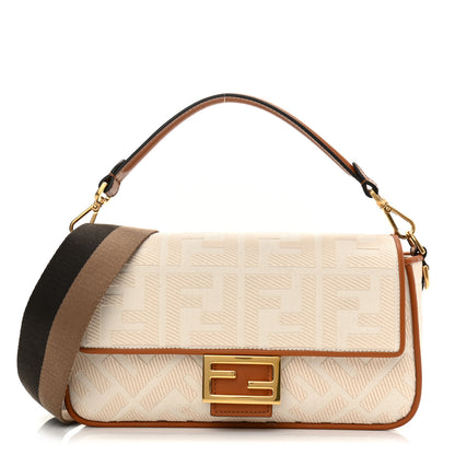 Fendi Canvas Vitello King Bi-Color Strap FF Embroidered Baguette Grezzo Brandy Cuoio 1 of 7