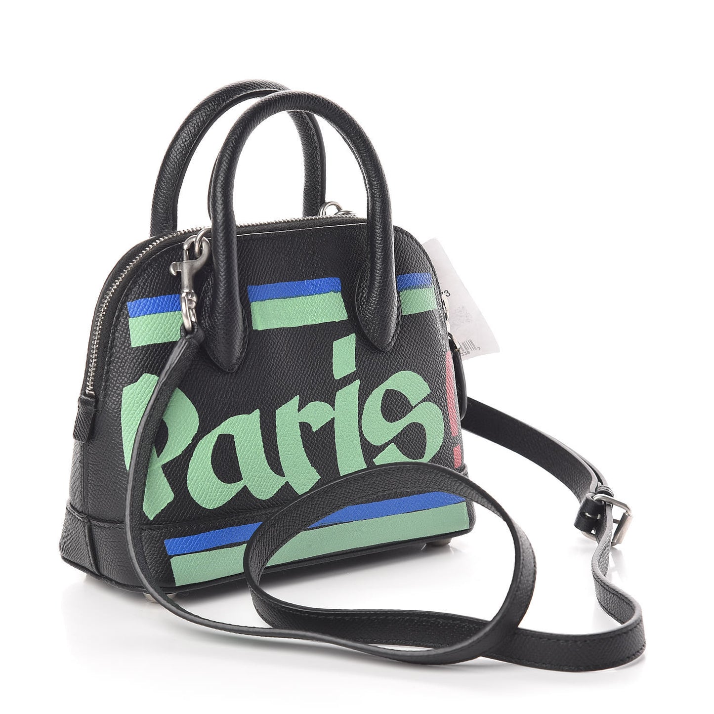 Signature Grained Calfskin Car Tag Print XXS Ville Top Handle Bag Black TBC