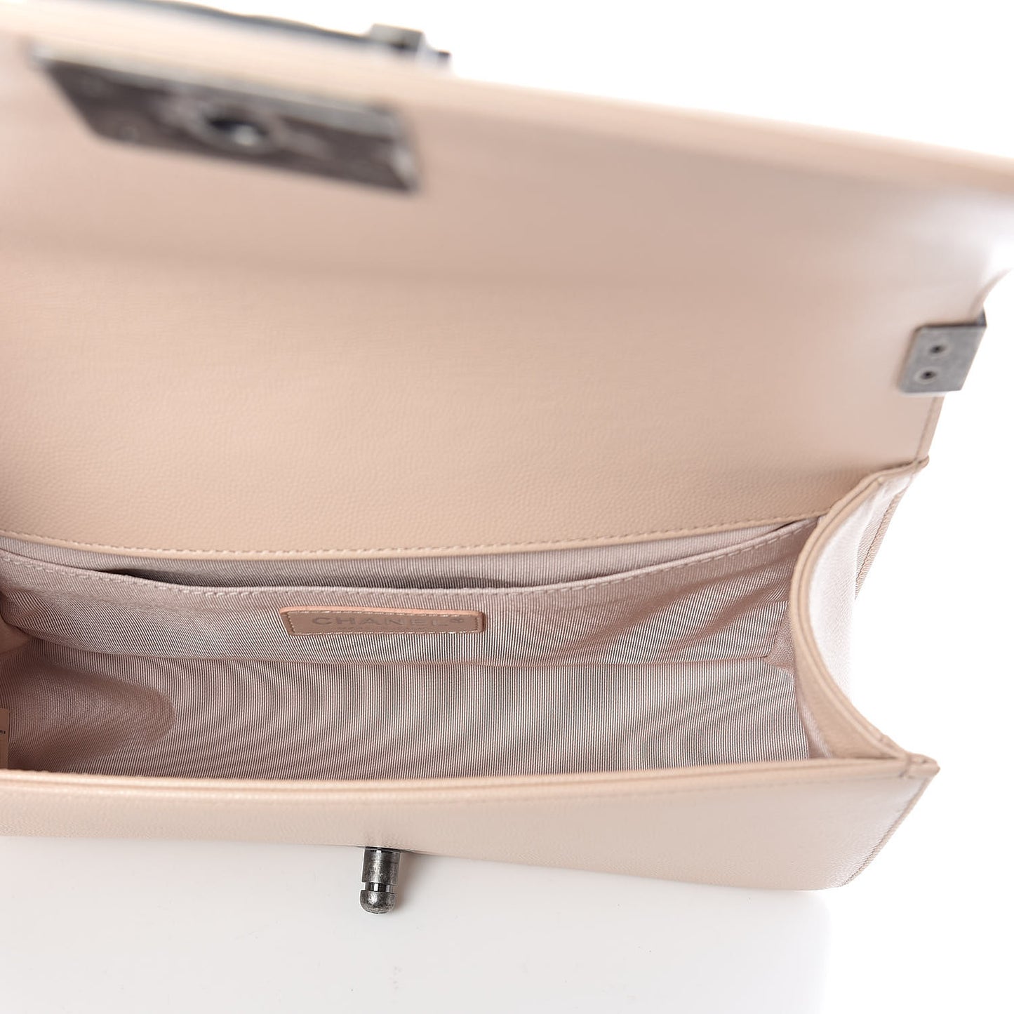 Caviar Chevron Quilted Medium Boy Flap Light Beige