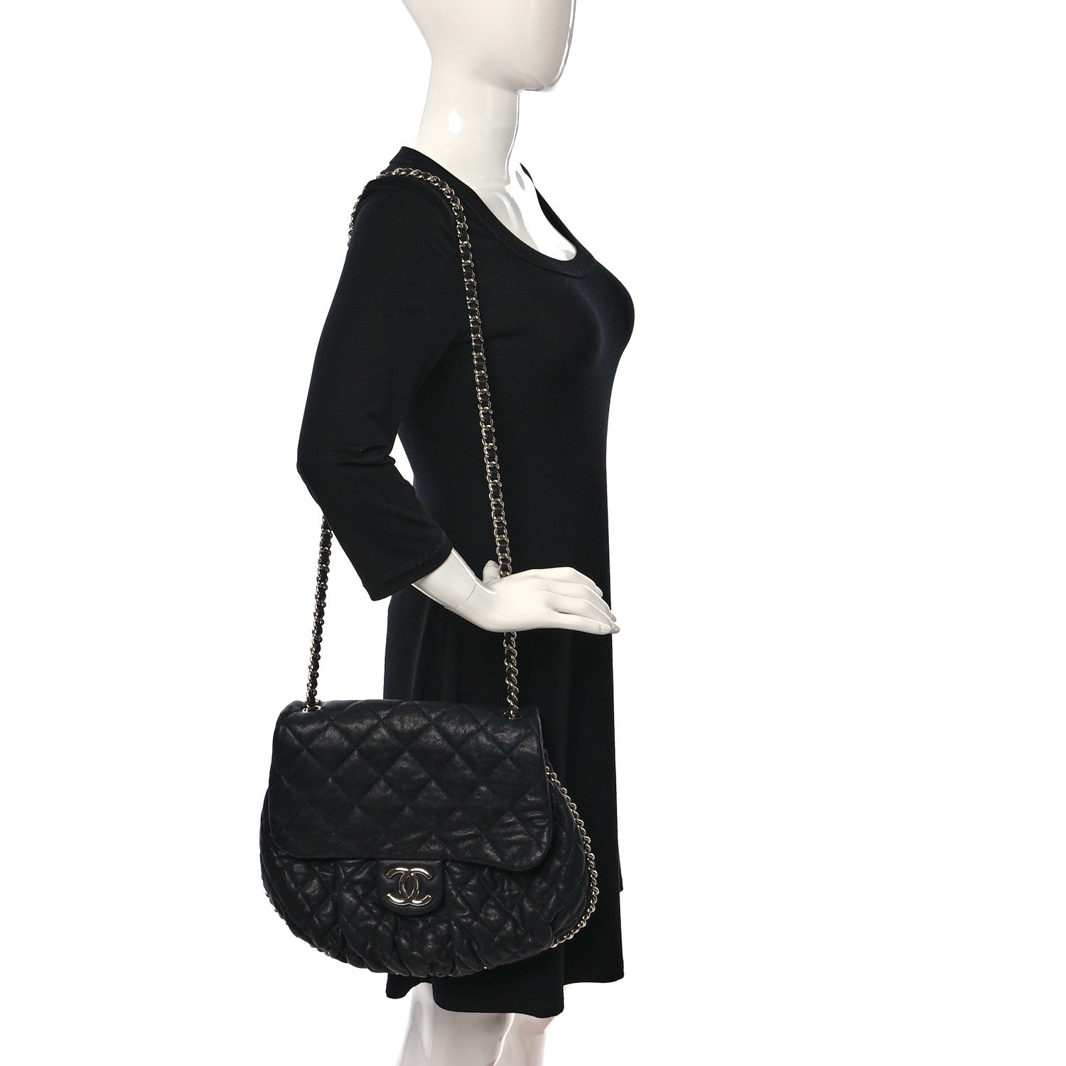 Chanel Washed Lambskin Quilted Large Chain Around Messenger Black 2 of 9