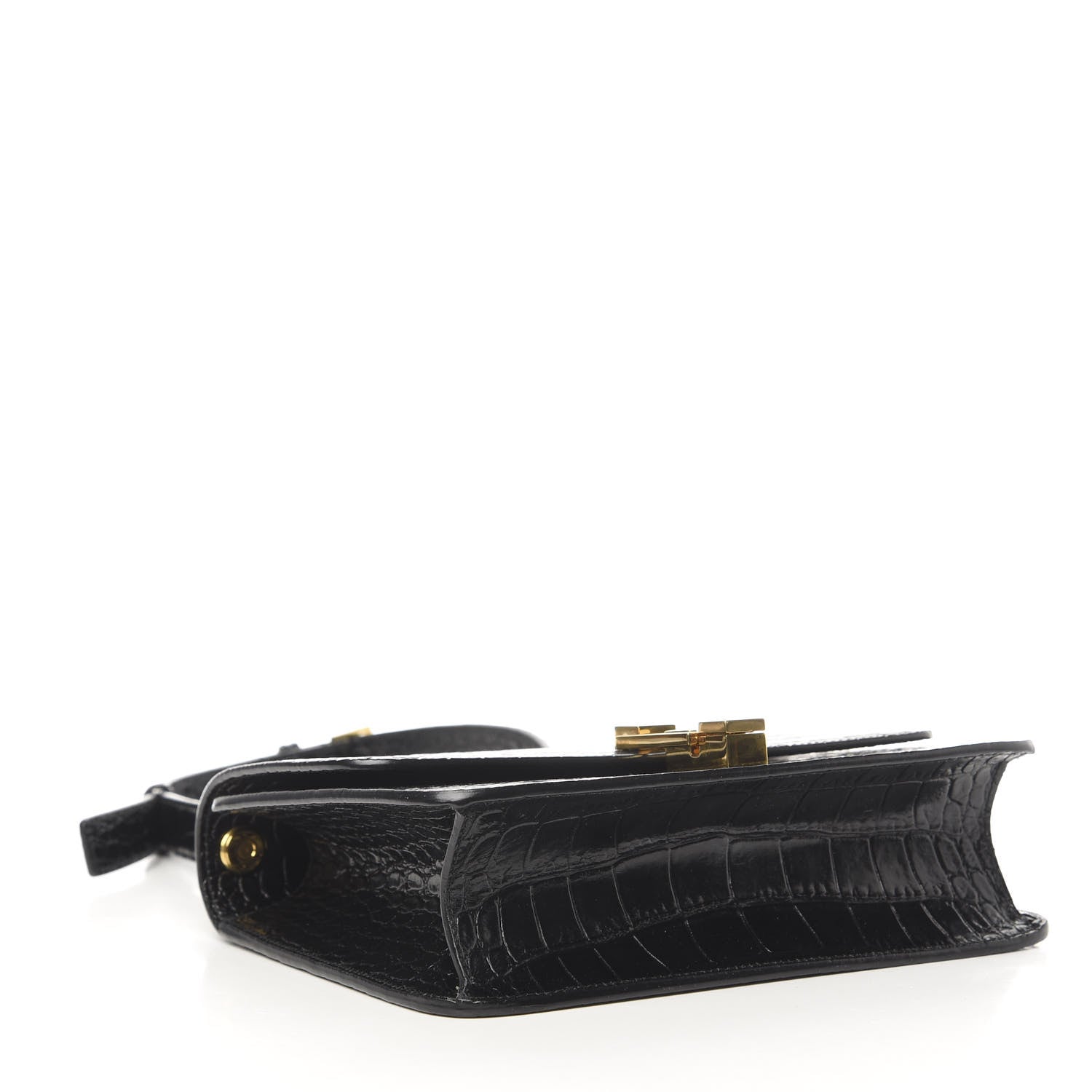 Saint Laurent Calfskin Crocodile Embossed Carre Satchel Black 4 of 9