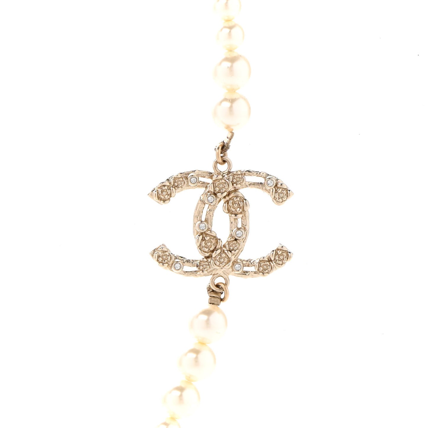 Pearl Crystal CC Camellia Short Necklace Gold