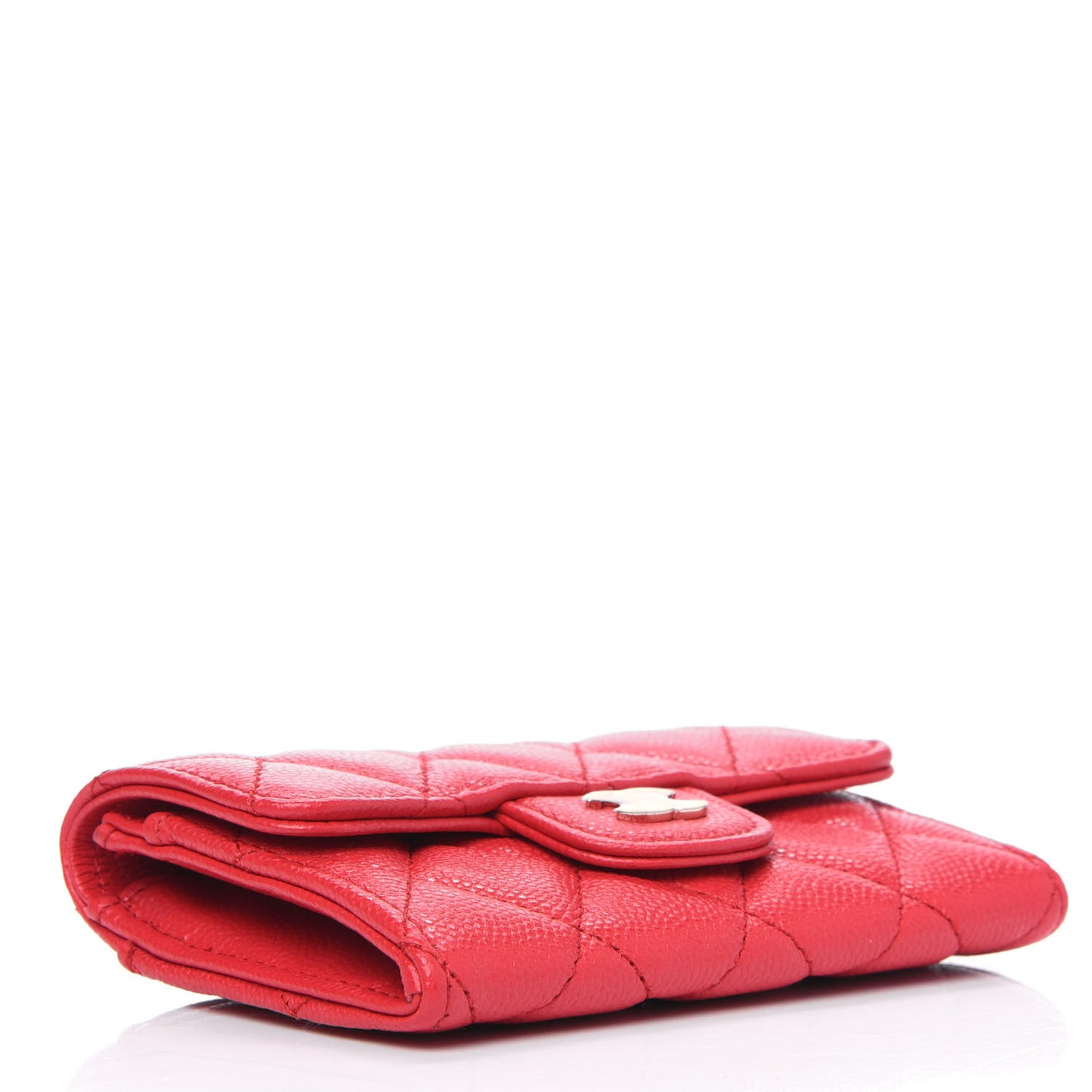 Caviar Quilted Flap Card Holder Wallet Red