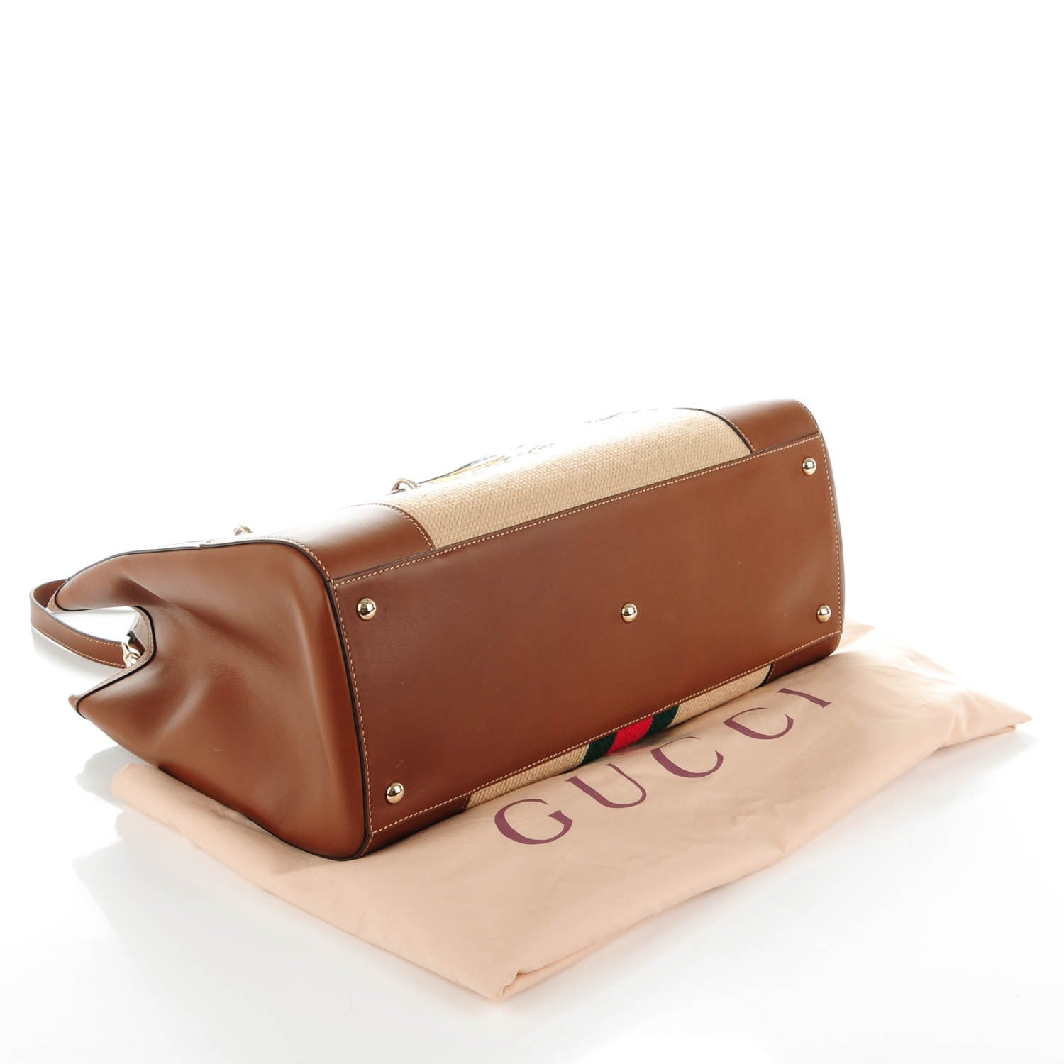 Gucci Embroidered Large Bamboo Shopper Tote Brown 4 of 7