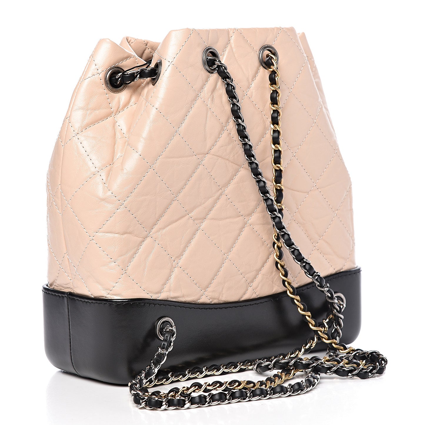Aged Calfskin Quilted Small Gabrielle Backpack Beige Black