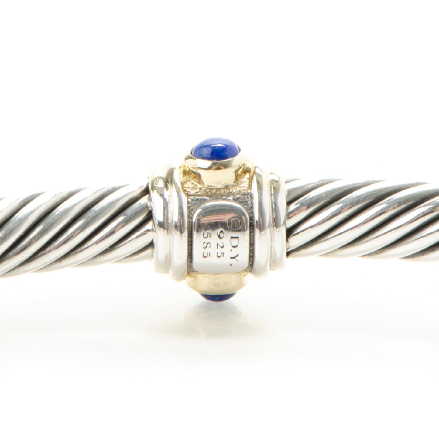 Sterling Silver 14K Yellow Gold Blue Topaz Lapis Lazuli 5mm Cable Renaissance Station Bracelet