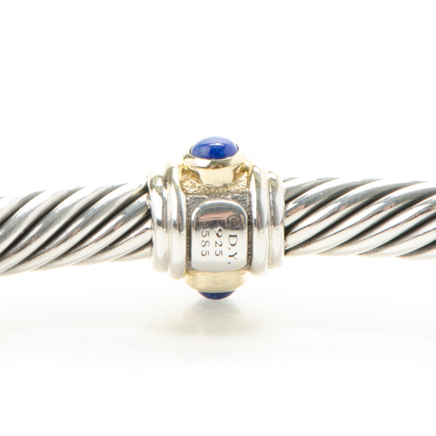 David Yurman Sterling Silver 14K Yellow Gold Blue Topaz Lapis Lazuli 5mm Cable Renaissance Station Bracelet 4 of 5
