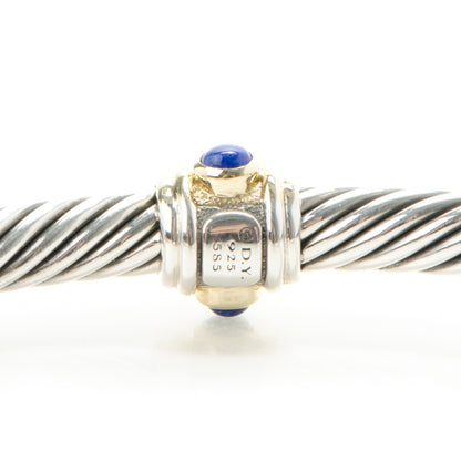 David Yurman Sterling Silver 14K Yellow Gold Blue Topaz Lapis Lazuli 5mm Cable Renaissance Station Bracelet 4 of 5