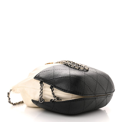 Chanel Aged Calfskin Quilted Small Gabrielle Bucket White Black 4 of 12