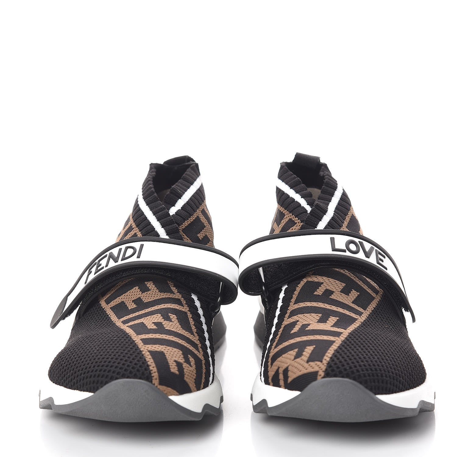 Fendi Stretch Yarn FF Stiff Band Rockoko Sneakers 39 Black White Tobacco 2 of 7