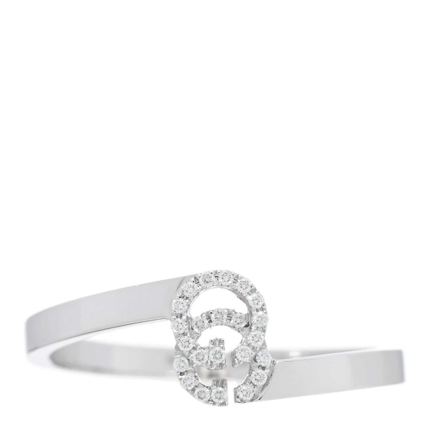 Gucci 18K White Gold Diamond Running G Ring 55 7.25 1 of 5