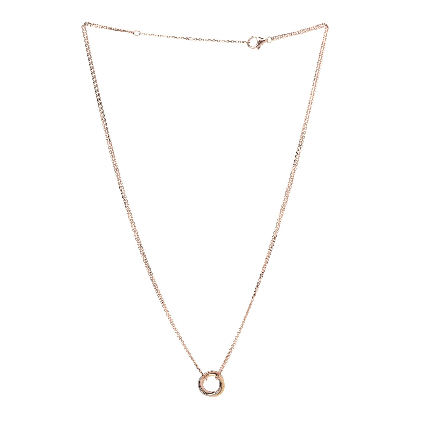 18K Pink Yellow White Gold Trinity Double Chain Pendant Necklace