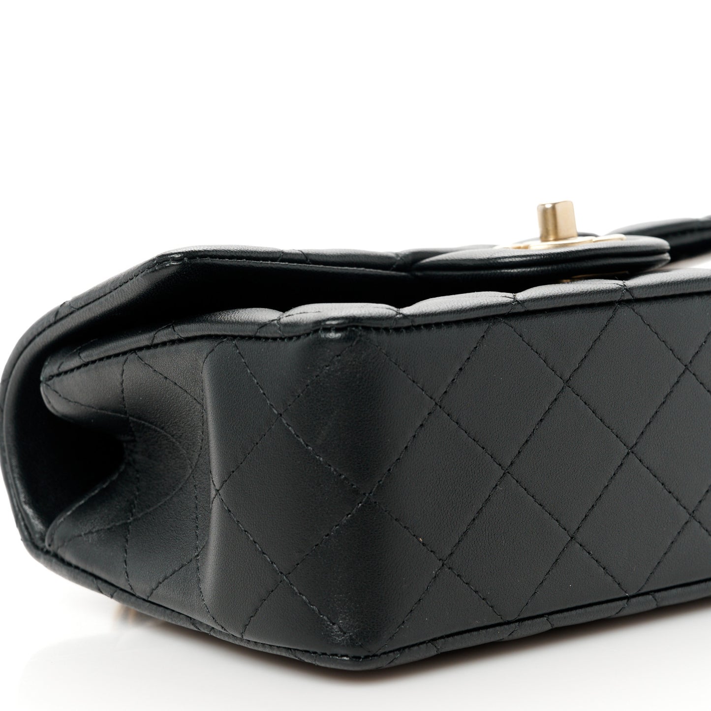 Lambskin Quilted Metal Mini Top Handle Rectangular Flap Black
