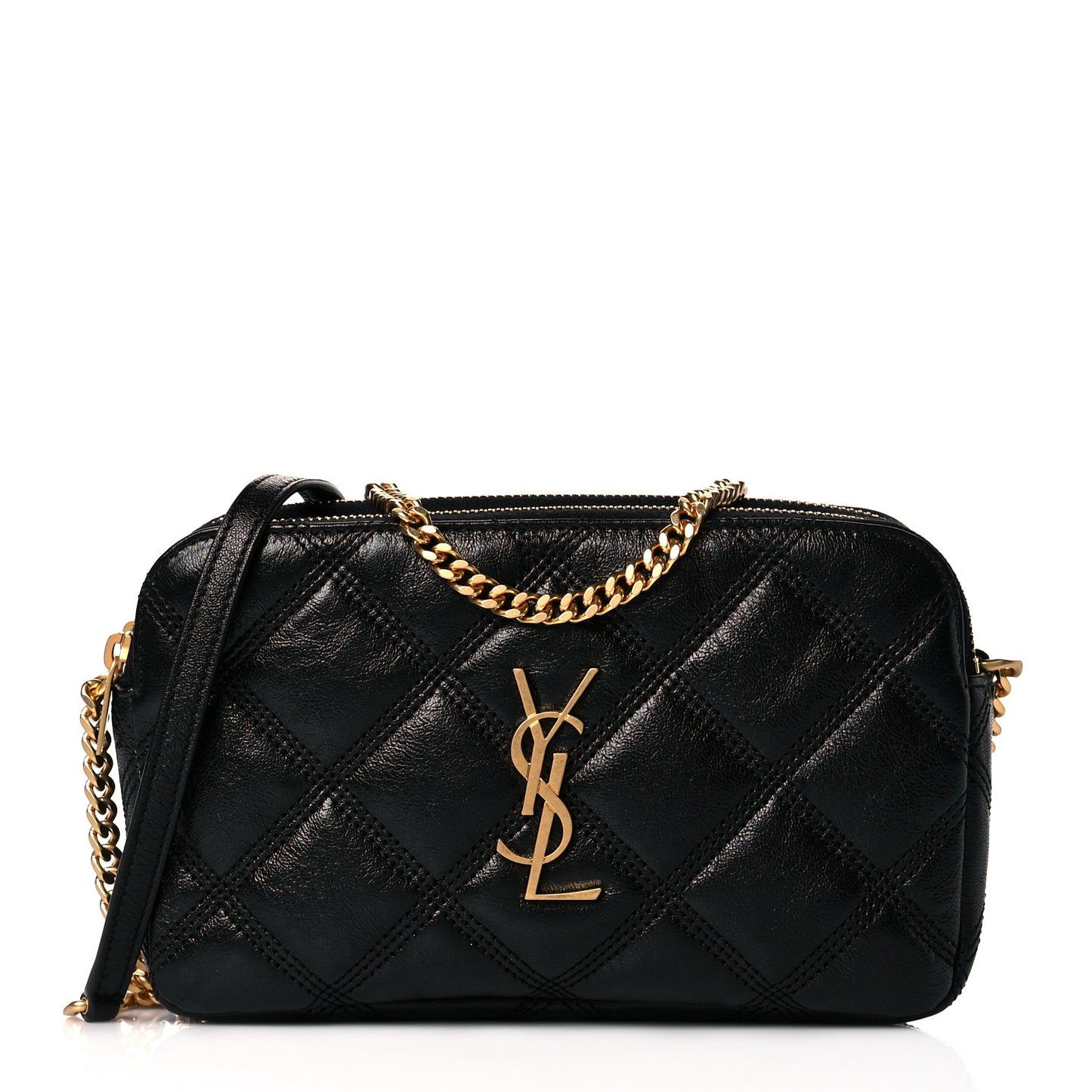 Grained Lambskin Quilted Mini Becky Double Zip Bag Black