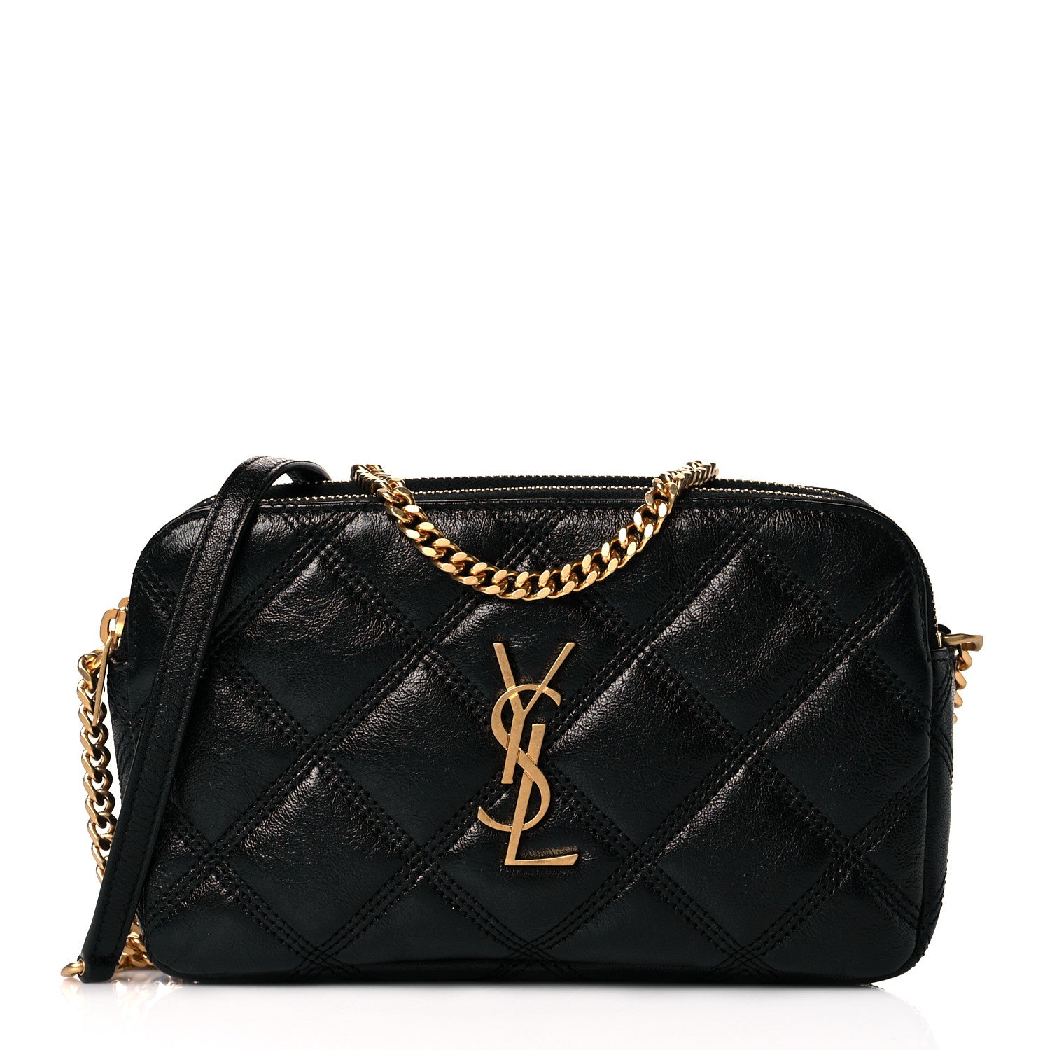Saint Laurent Grained Lambskin Quilted Mini Becky Double Zip Bag Black 1 of 11