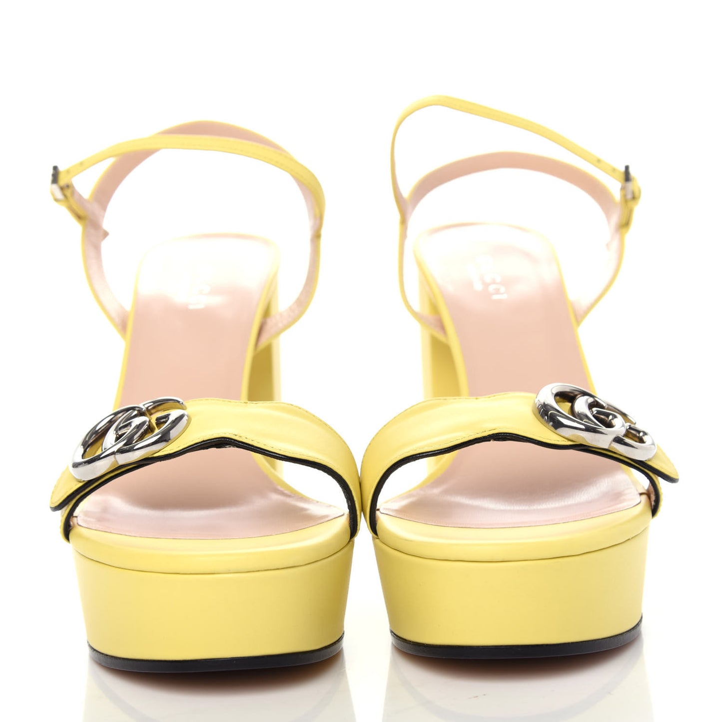 Calfskin GG Marmont Ankle Wrap 30/115mm Platform Sandals 36.5 Banana