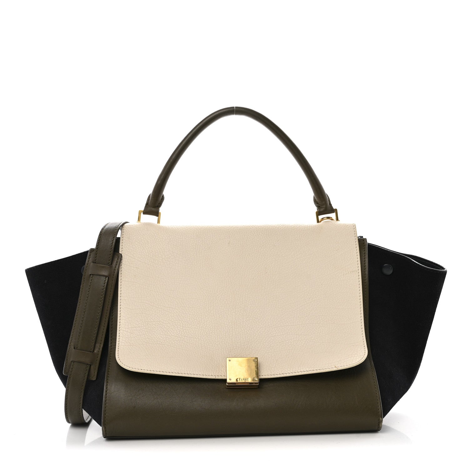 Celine Bullhide Smooth Calfskin Suede Medium Tri-Color Trapeze White Multicolor 1 of 15