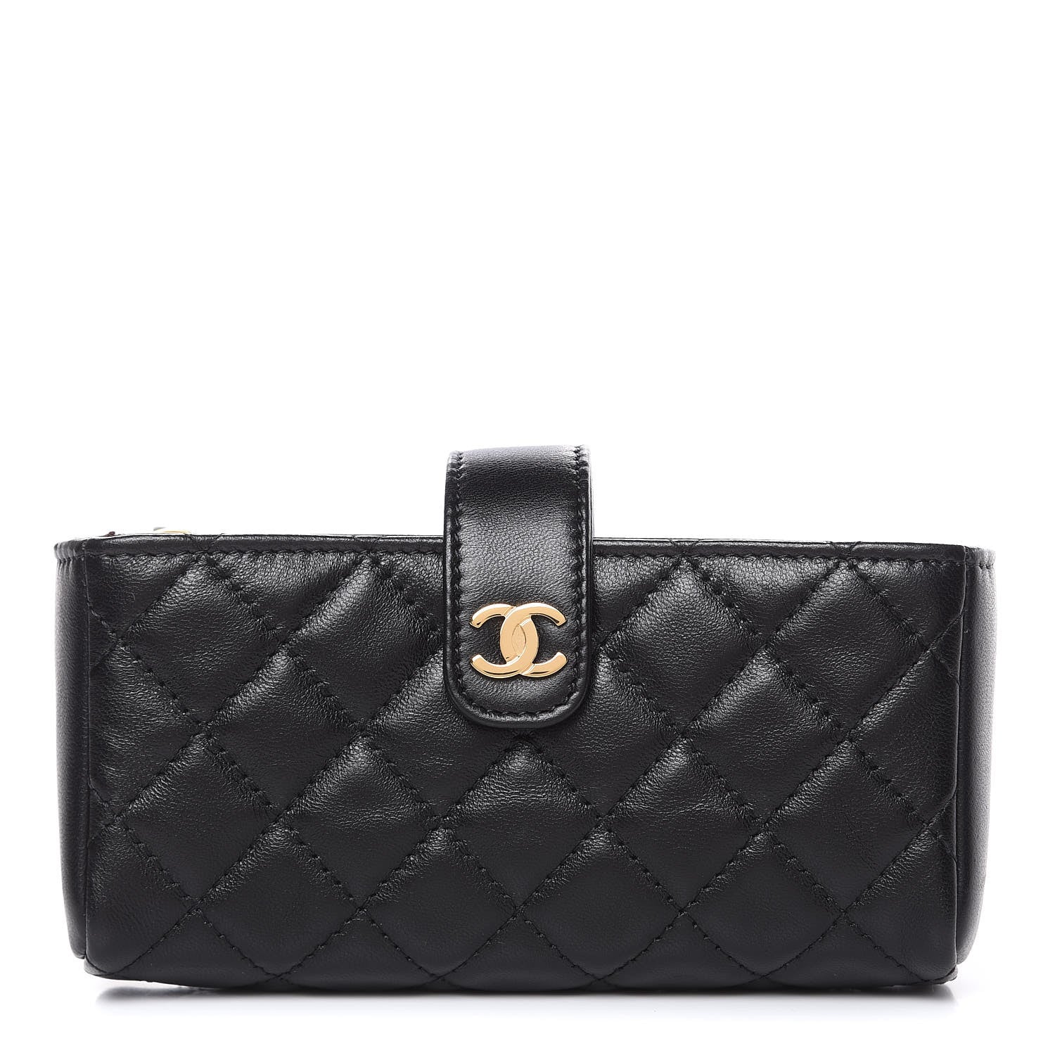 Chanel Lambskin Quilted Mini Phone Holder Clutch Black 1 of 10