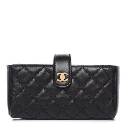 Chanel Lambskin Quilted Mini Phone Holder Clutch Black 1 of 10
