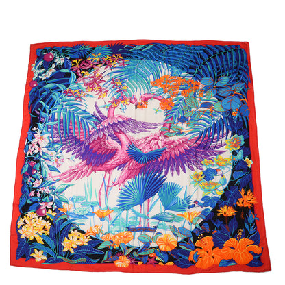 Hermes Cashmere Silk Flamingo Party Shawl 140 Rouge Vif Blanc Bleu 3 of 8