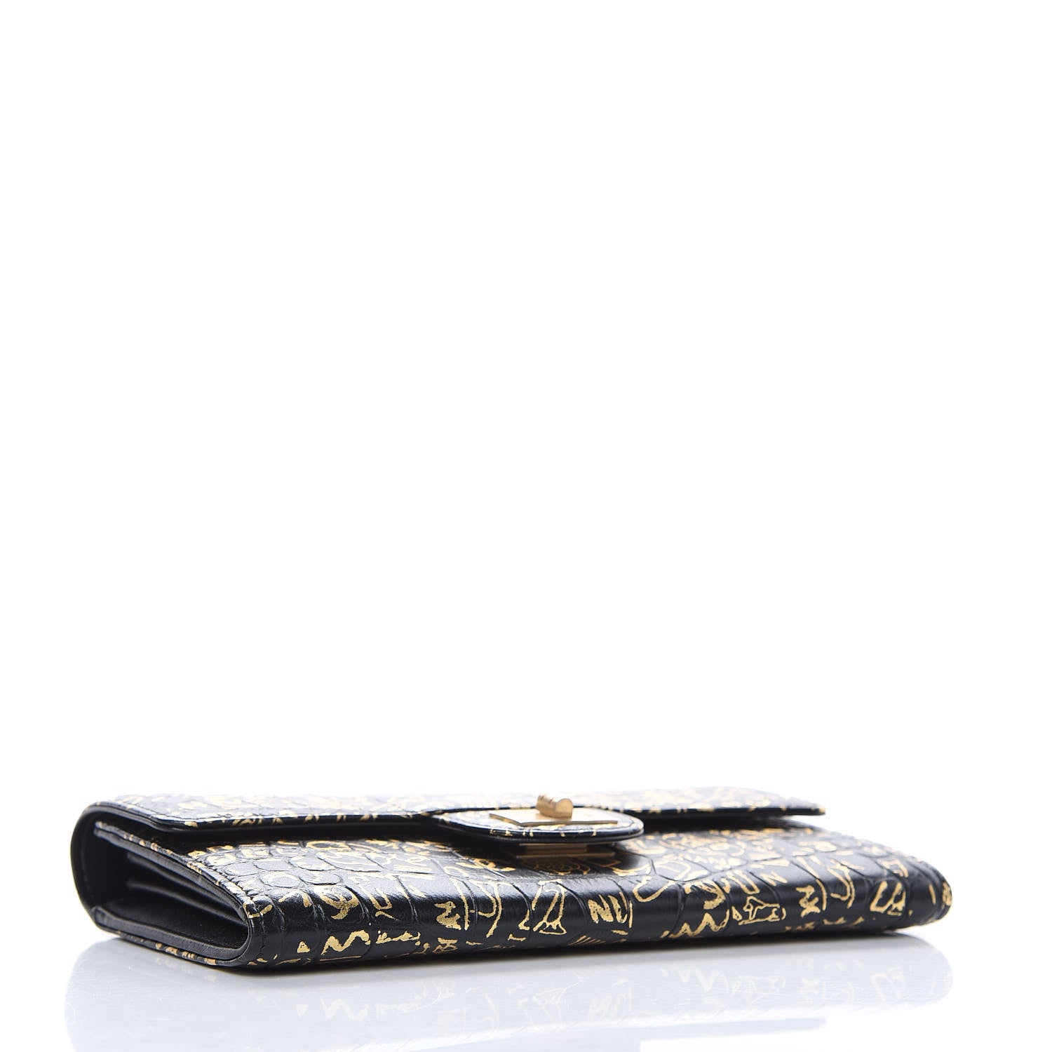Chanel Calfskin Crocodile Embossed Graffiti 2.55 Cocodile Reissue Long Flap Black Gold 4 of 8
