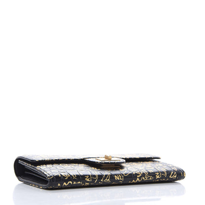 Chanel Calfskin Crocodile Embossed Graffiti 2.55 Cocodile Reissue Long Flap Black Gold 4 of 8