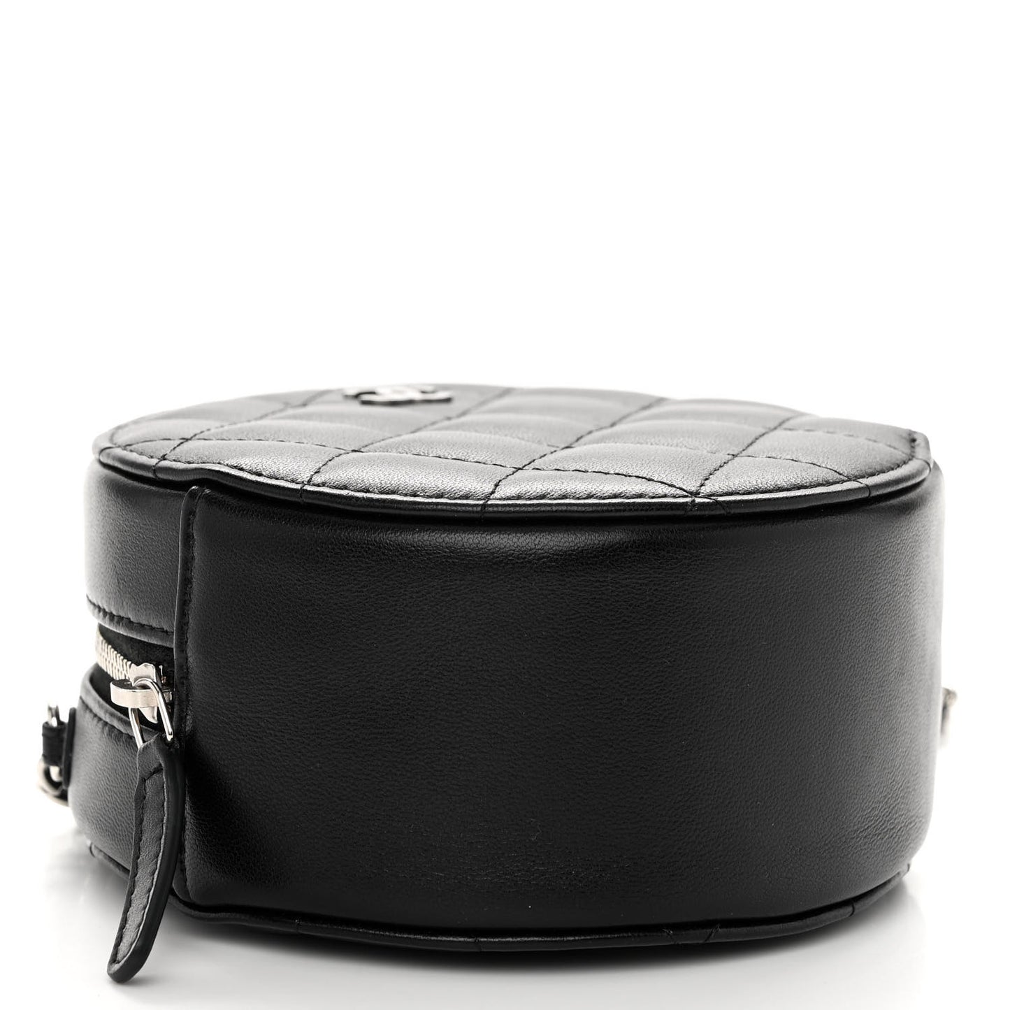Lambskin Quilted Round Clutch With Chain Black