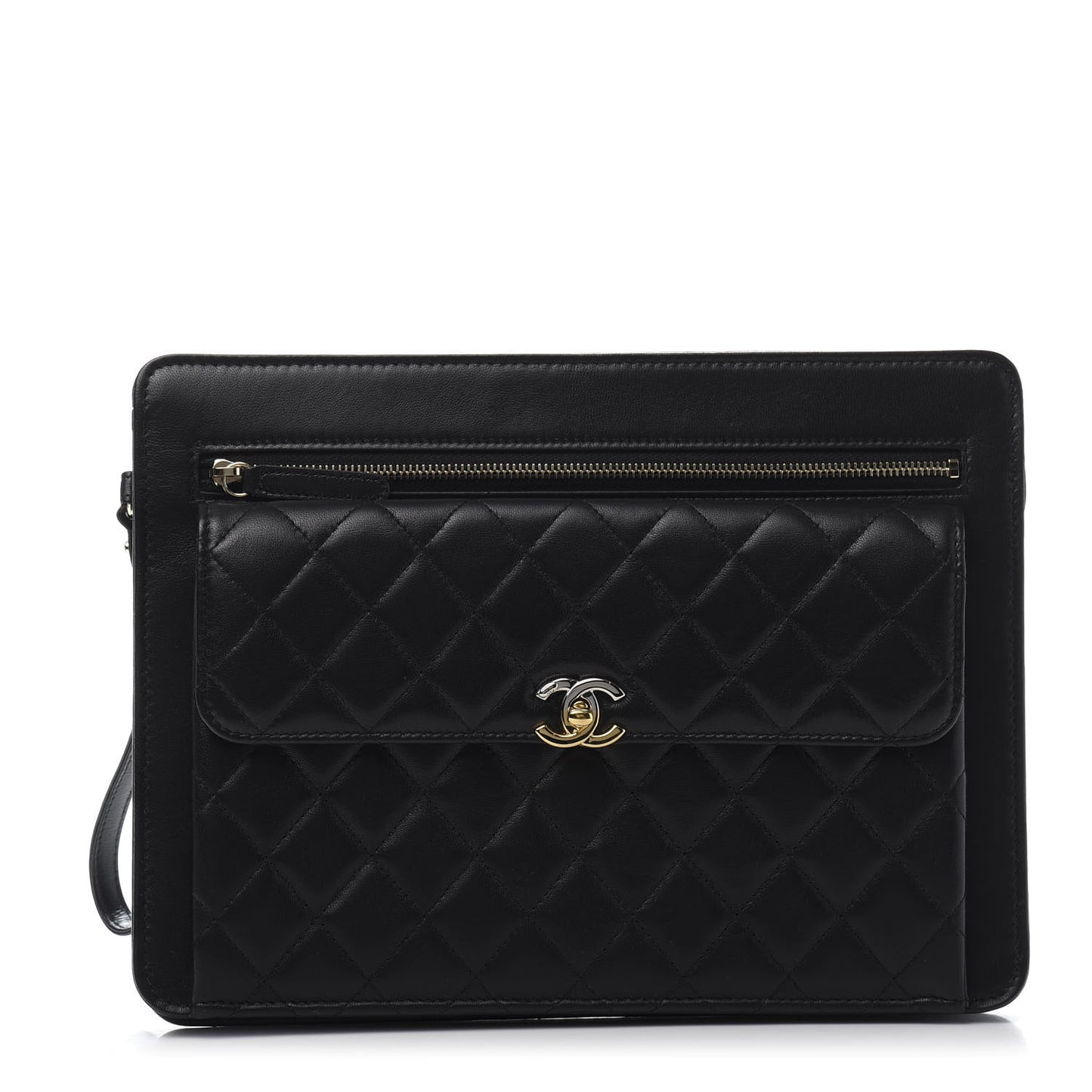 Lambskin Quilted Wristlet Clutch Black