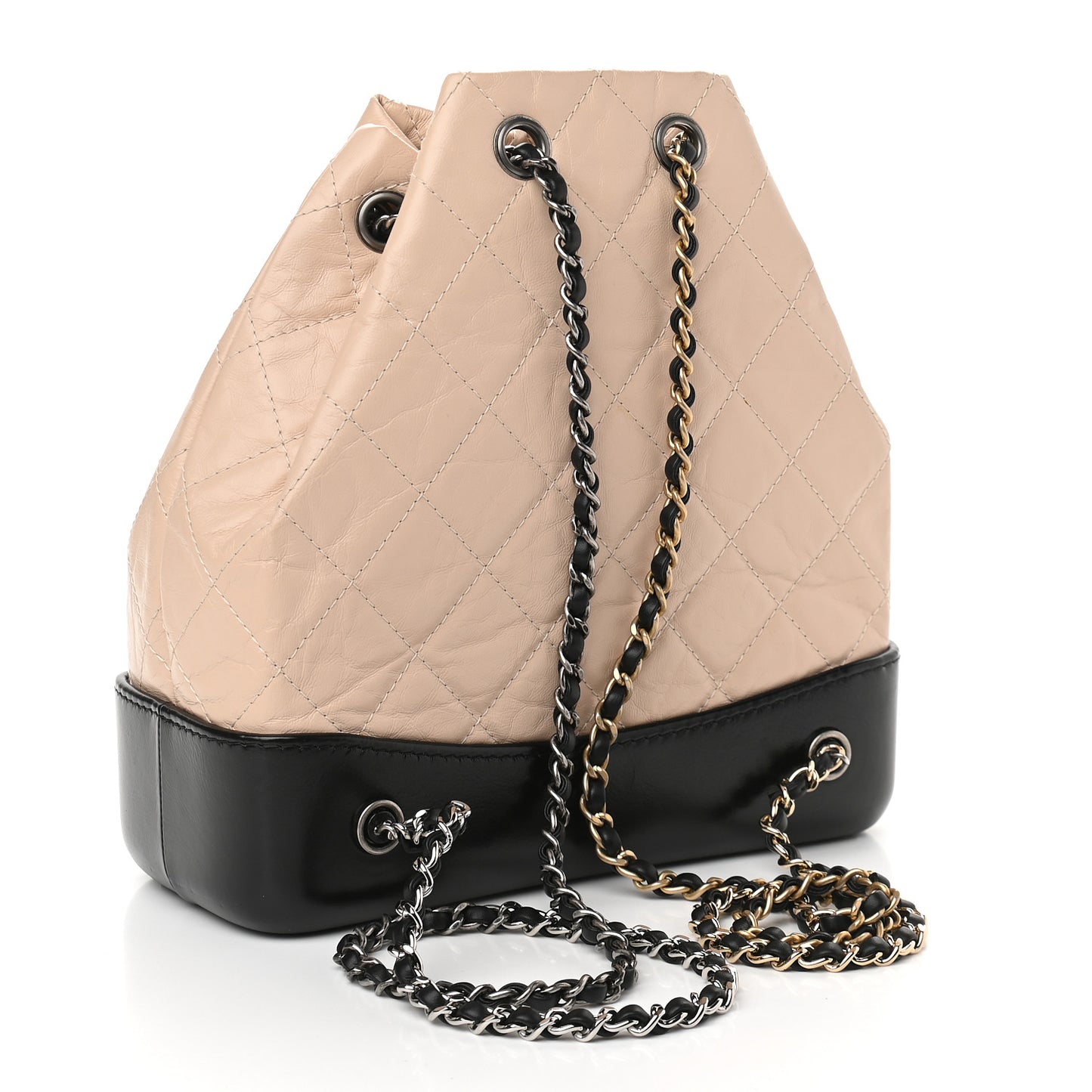Aged Calfskin Quilted Small Gabrielle Backpack Beige Black