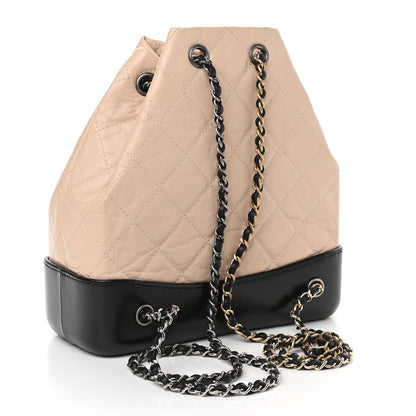 Chanel Aged Calfskin Quilted Small Gabrielle Backpack Beige Black 3 of 9