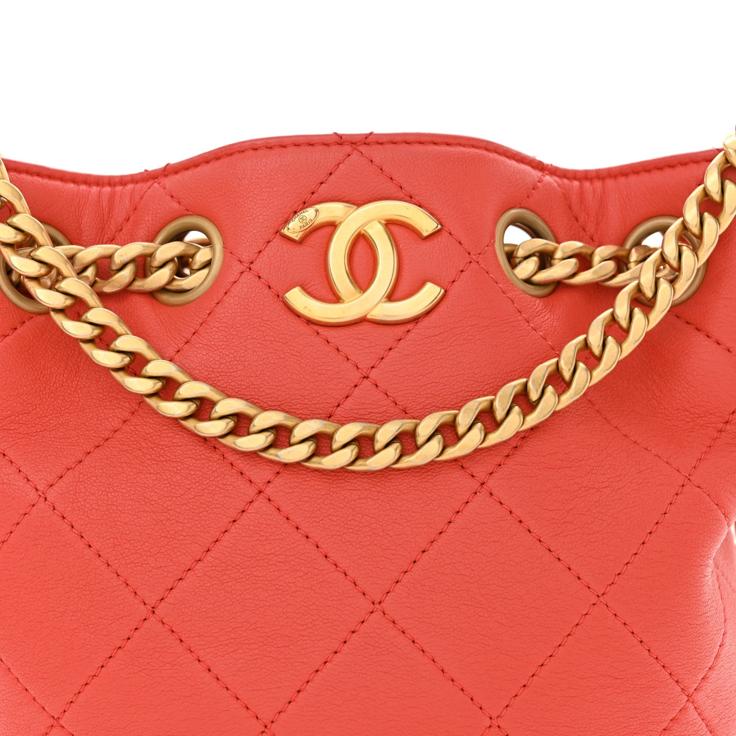 Chanel Lambskin Resin Quilted Small Pearl Samba Bucket Bag Dark