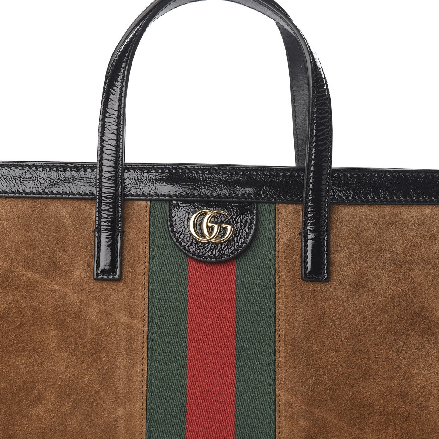 Suede Patent Web Ophidia Vertical Tote Nocciola Black