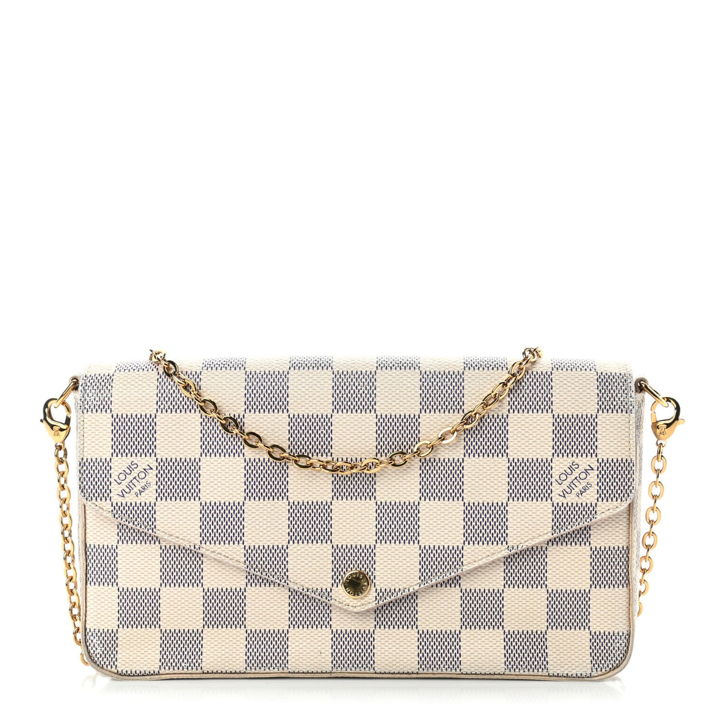 Damier Azur Pochette Felicie Chain Wallet Rose Ballerine