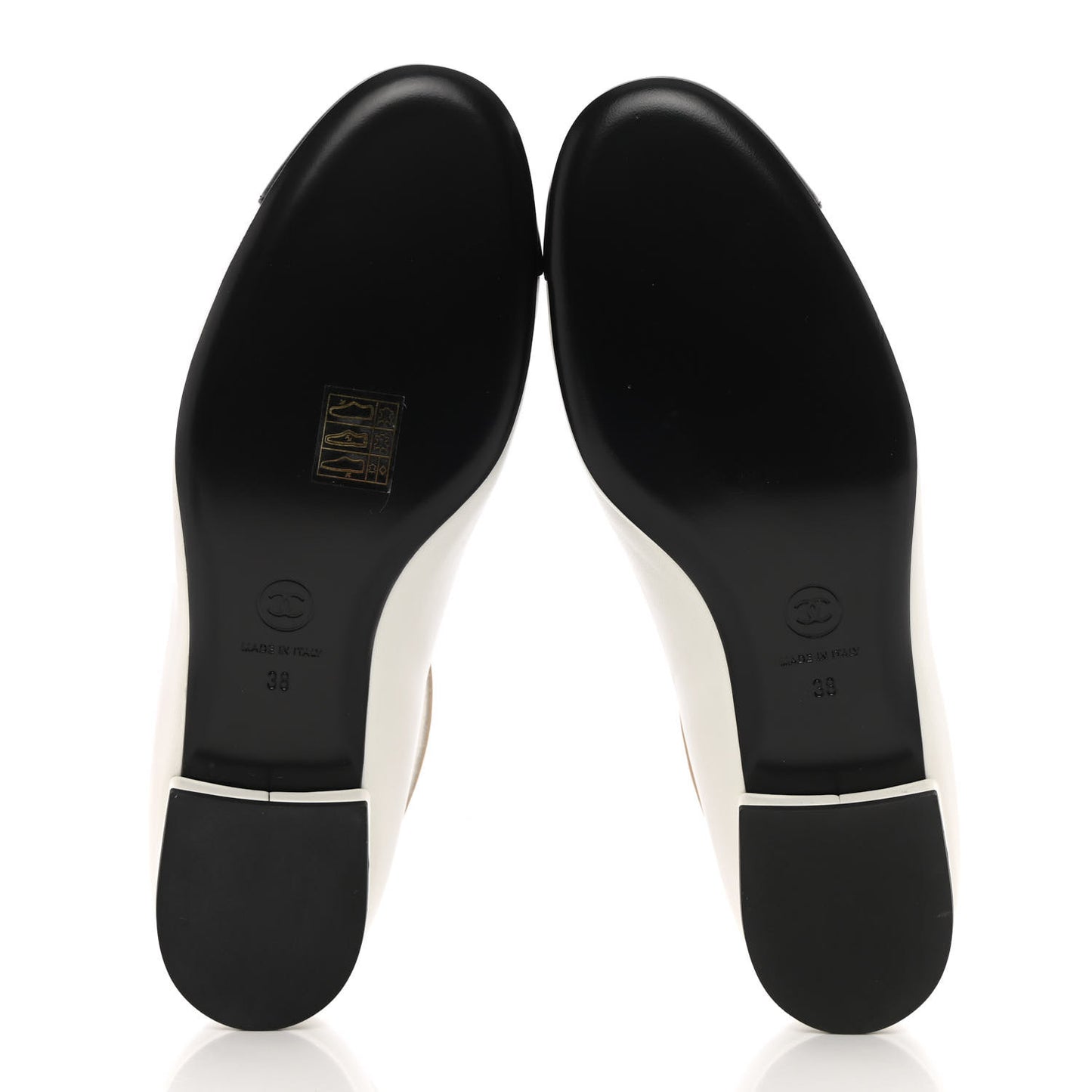 Lambskin Pearl Cap Toe CC Ankle Strap Flats 38 White Black Beige