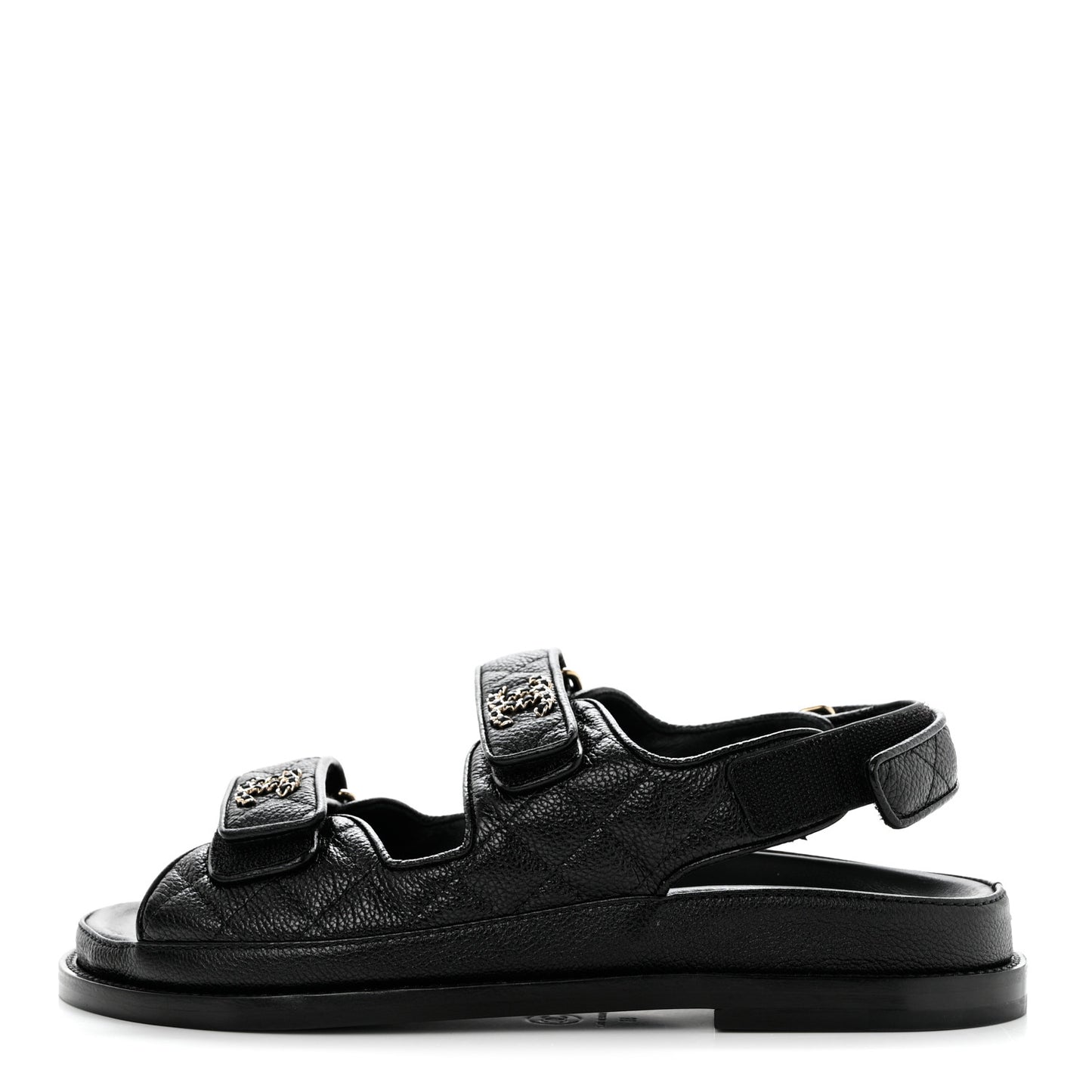 Grained Calfskin Velcro Dad Sandals 38 Black