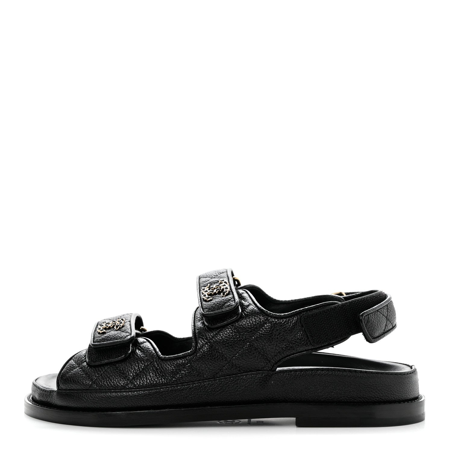 Chanel Grained Calfskin Velcro Dad Sandals 38 Black 1 of 9