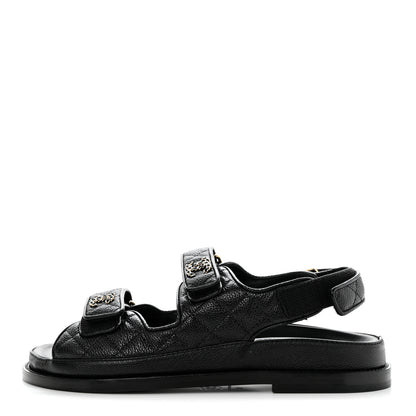 Chanel Grained Calfskin Velcro Dad Sandals 38 Black 1 of 9