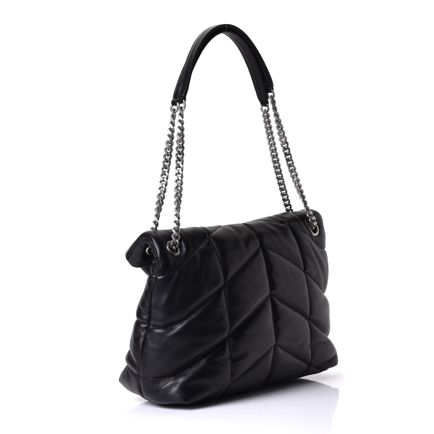 Lambskin Quilted Medium Loulou Puffer Monogram Chain Satchel Black