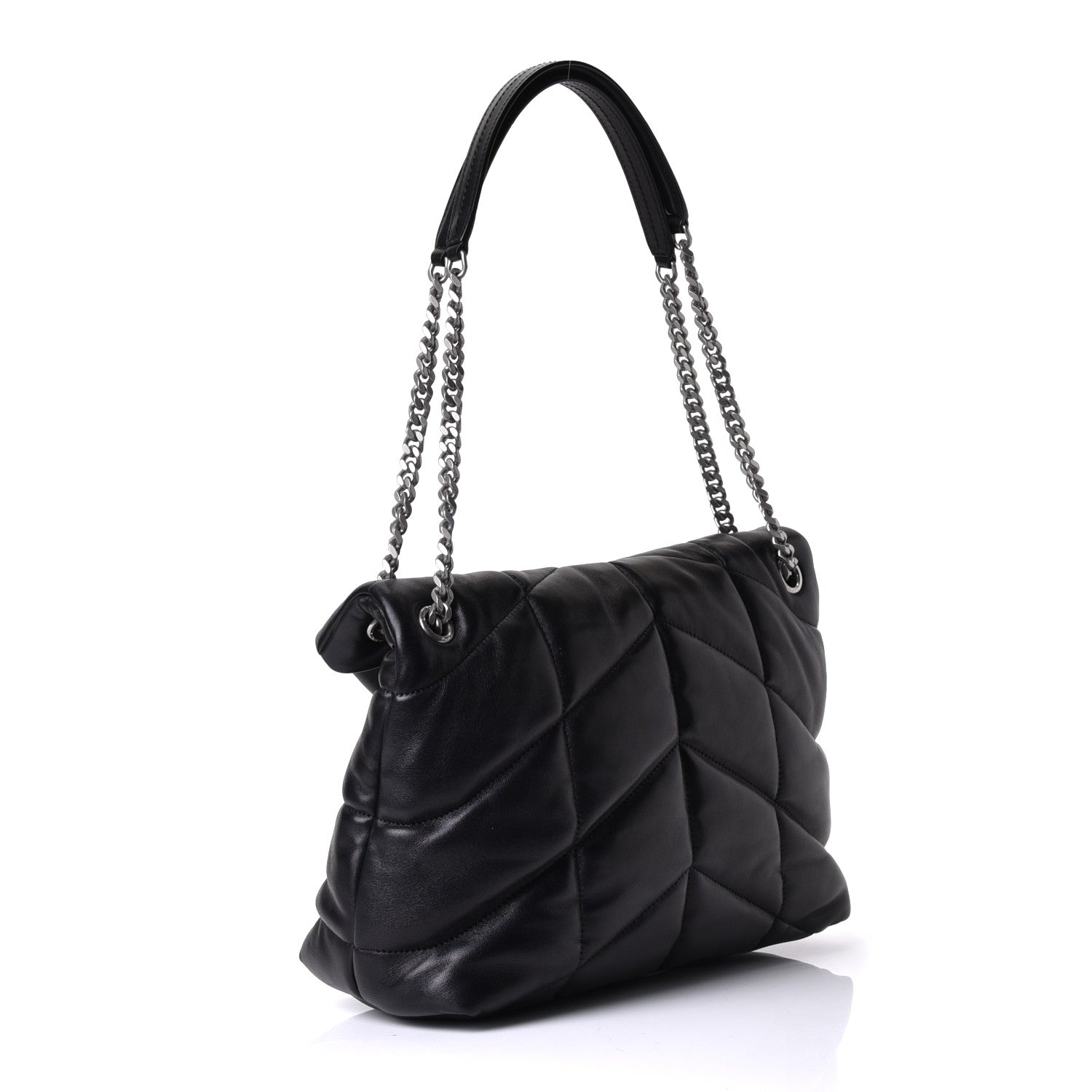 Saint Laurent Lambskin Quilted Medium Loulou Puffer Monogram Chain Satchel Black 2 of 5